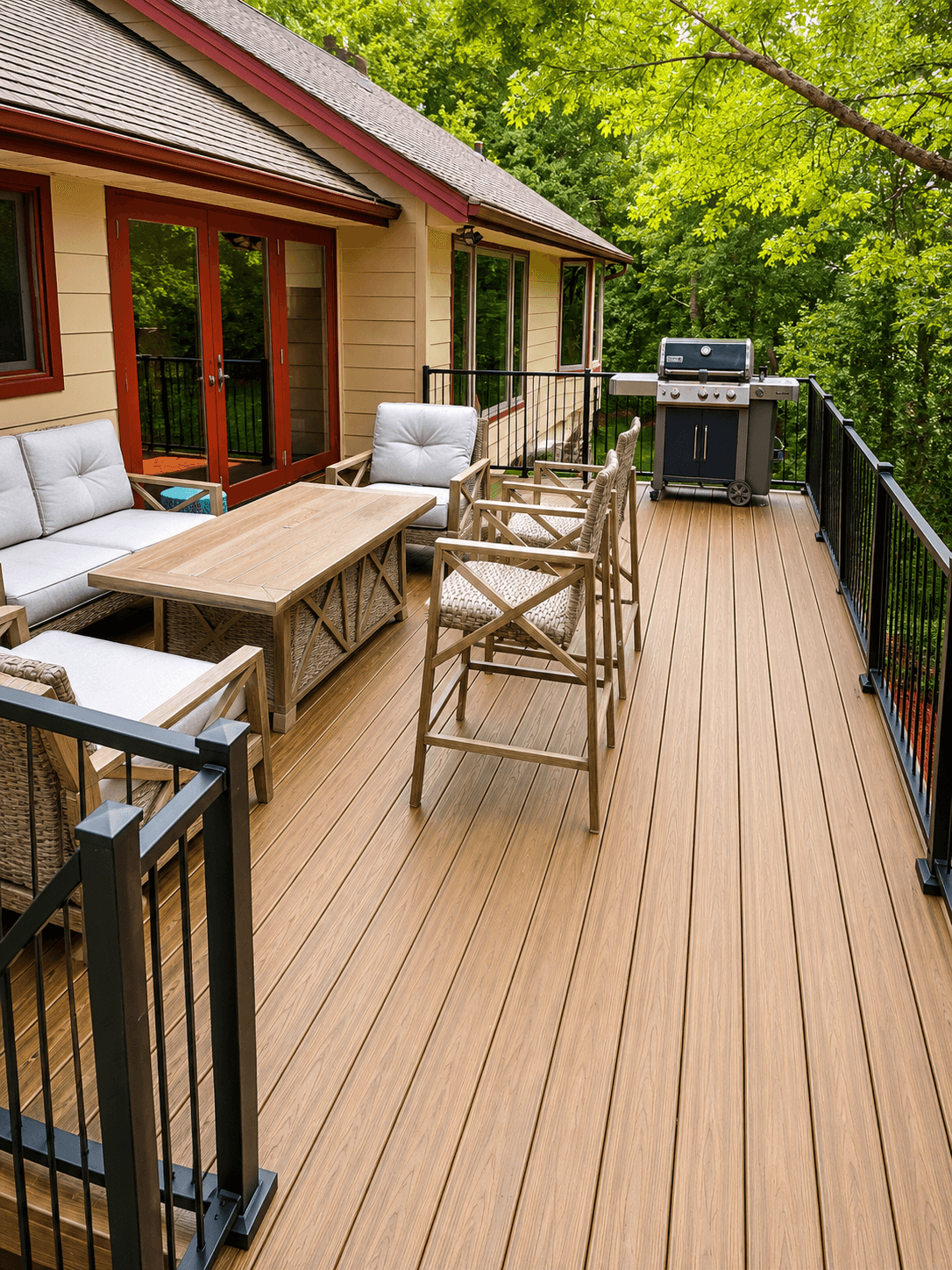Bloomington composite deck with outdoor seating and black railings