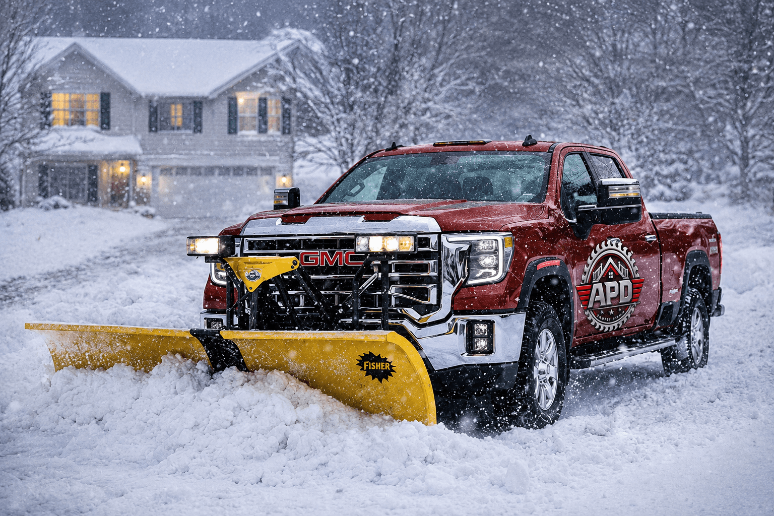 APD plow truck clearing snow for winter services